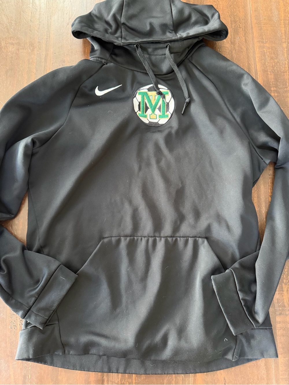 Nike Dri-Fit Black Hoodie Soccer Ball with Green & Gold M Patch - M
